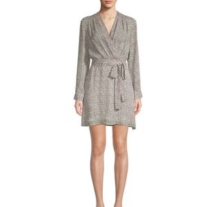 L'AGENCE Diego Heart Print Wrap Dress Black White Silk Mini‎ Dress Size 4